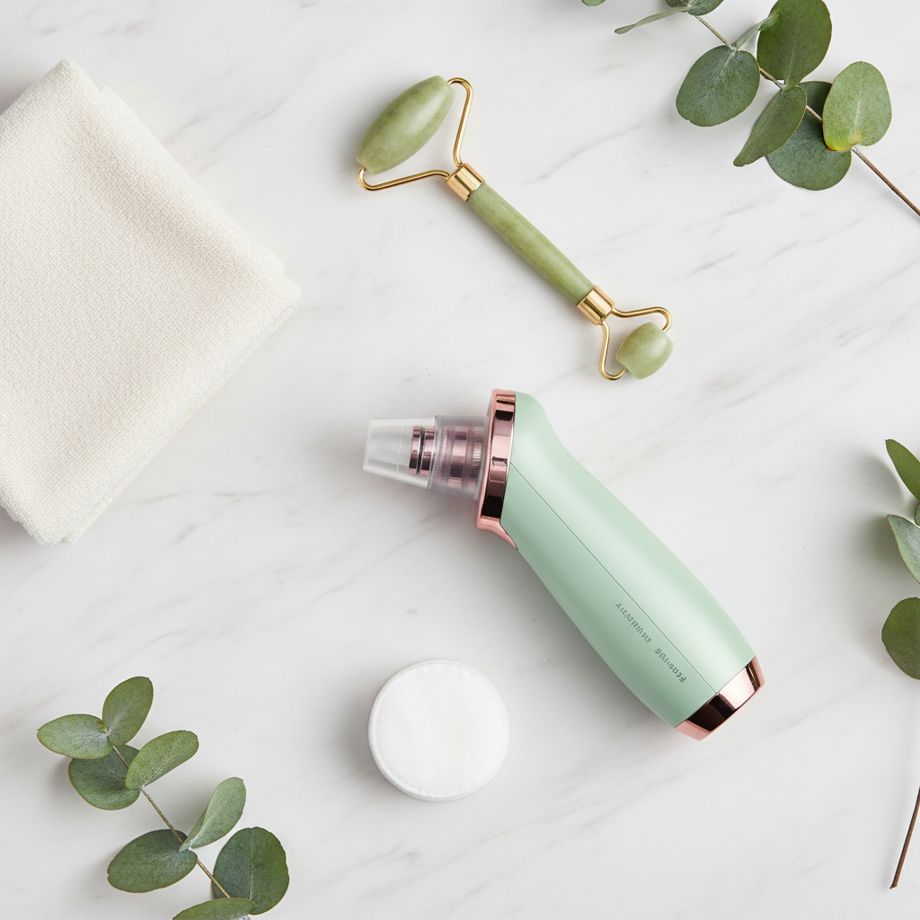 Electric Pore Vacuum and Blackhead Remover lifestyle flat lay